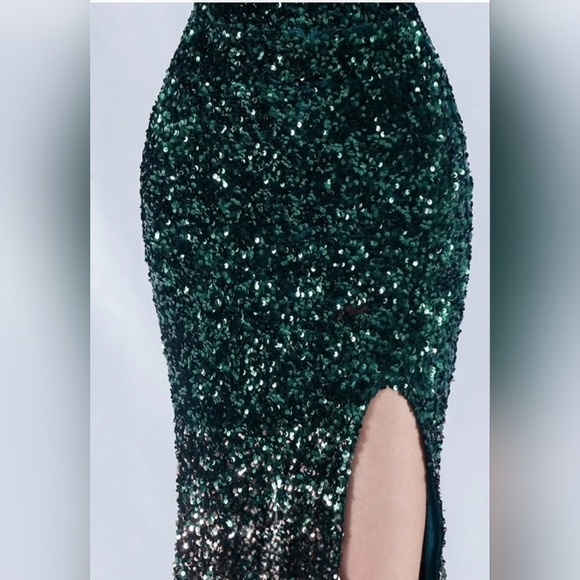 Green and Gold Sequin Gown with High Slit - Picture 10 of 16